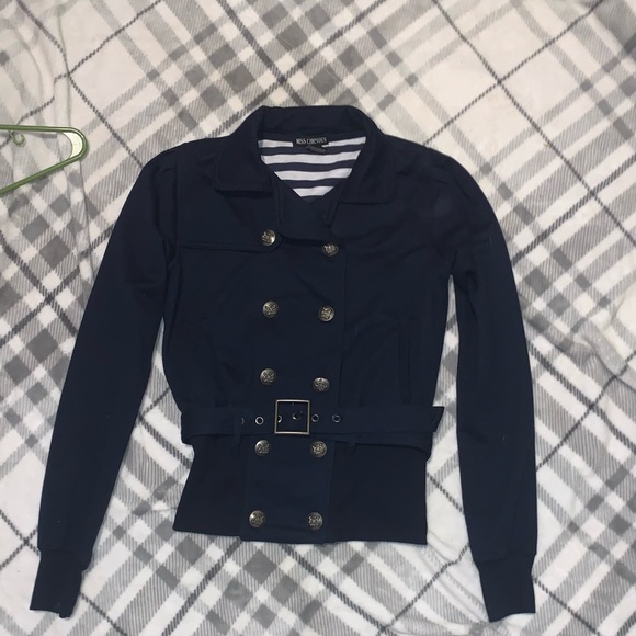 Miss chievious Navy blue button up belted jacket - Picture 2 of 8